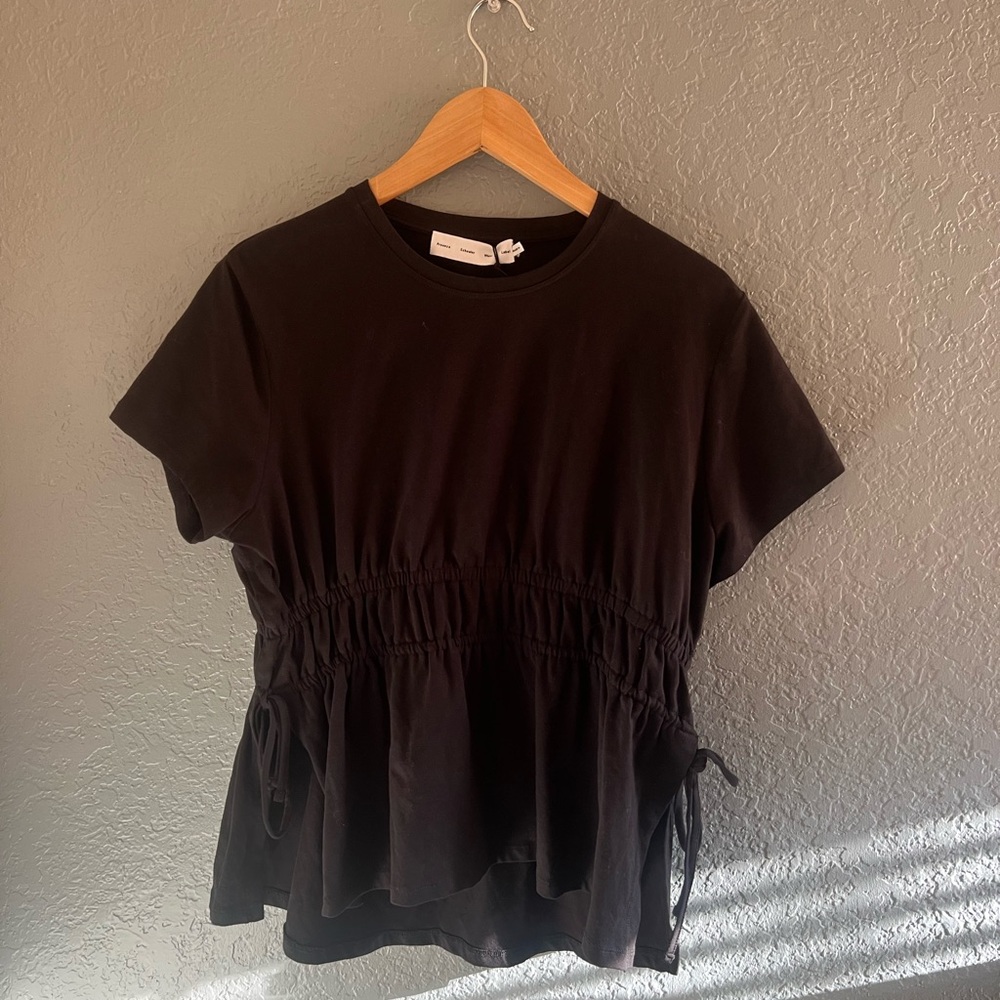 Proenza Schouler White Label Ruched Side Tie T-Shirt Top Black Size L NWT